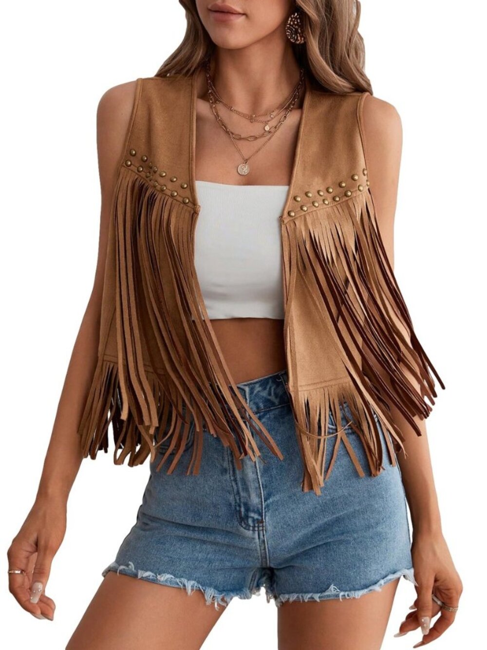 Women's Fringe Vest Jackets Tops Western Cowgirl Concert Outfits
